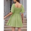 imageEXLURA Womens 2025 Summer Casual Square Neck Dresses Ruffle Short Sleeve Swiss Dot Flowy Mini DressLight Green