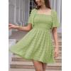 imageEXLURA Womens 2025 Summer Casual Square Neck Dresses Ruffle Short Sleeve Swiss Dot Flowy Mini DressLight Green