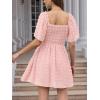 imageEXLURA Womens 2025 Summer Casual Square Neck Dresses Ruffle Short Sleeve Swiss Dot Flowy Mini DressLight Pink