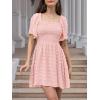 imageEXLURA Womens 2025 Summer Casual Square Neck Dresses Ruffle Short Sleeve Swiss Dot Flowy Mini DressLight Pink