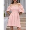 imageEXLURA Womens 2025 Summer Casual Square Neck Dresses Ruffle Short Sleeve Swiss Dot Flowy Mini DressLight Pink