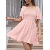 imageEXLURA Womens 2025 Summer Casual Square Neck Dresses Ruffle Short Sleeve Swiss Dot Flowy Mini DressLight Pink