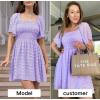 imageEXLURA Womens 2025 Summer Casual Square Neck Dresses Ruffle Short Sleeve Swiss Dot Flowy Mini DressPurple