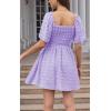 imageEXLURA Womens 2025 Summer Casual Square Neck Dresses Ruffle Short Sleeve Swiss Dot Flowy Mini DressPurple