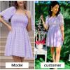 imageEXLURA Womens 2025 Summer Casual Square Neck Dresses Ruffle Short Sleeve Swiss Dot Flowy Mini DressPurple