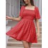 imageEXLURA Womens 2025 Summer Casual Square Neck Dresses Ruffle Short Sleeve Swiss Dot Flowy Mini DressRed