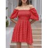 imageEXLURA Womens 2025 Summer Casual Square Neck Dresses Ruffle Short Sleeve Swiss Dot Flowy Mini DressRed
