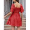 imageEXLURA Womens 2025 Summer Casual Square Neck Dresses Ruffle Short Sleeve Swiss Dot Flowy Mini DressRed
