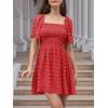 imageEXLURA Womens 2025 Summer Casual Square Neck Dresses Ruffle Short Sleeve Swiss Dot Flowy Mini DressRed