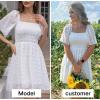 imageEXLURA Womens 2025 Summer Casual Square Neck Dresses Ruffle Short Sleeve Swiss Dot Flowy Mini DressWhite