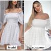 imageEXLURA Womens 2025 Summer Casual Square Neck Dresses Ruffle Short Sleeve Swiss Dot Flowy Mini DressWhite