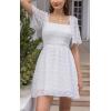 imageEXLURA Womens 2025 Summer Casual Square Neck Dresses Ruffle Short Sleeve Swiss Dot Flowy Mini DressWhite