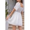 imageEXLURA Womens 2025 Summer Casual Square Neck Dresses Ruffle Short Sleeve Swiss Dot Flowy Mini DressWhite