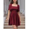 imageEXLURA Womens 2025 Summer Casual Square Neck Dresses Ruffle Short Sleeve Swiss Dot Flowy Mini DressWine Red