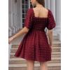 imageEXLURA Womens 2025 Summer Casual Square Neck Dresses Ruffle Short Sleeve Swiss Dot Flowy Mini DressWine Red