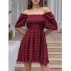 imageEXLURA Womens 2025 Summer Casual Square Neck Dresses Ruffle Short Sleeve Swiss Dot Flowy Mini DressWine Red