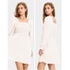 imageEXLURA Womens 2025 Summer Long Sleeve Party Swiss Dot Dress Smocked Ruffle Cocktail Mini DressesBeige
