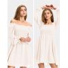 imageEXLURA Womens 2025 Summer Long Sleeve Party Swiss Dot Dress Smocked Ruffle Cocktail Mini DressesBeige