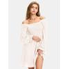 imageEXLURA Womens 2025 Summer Long Sleeve Party Swiss Dot Dress Smocked Ruffle Cocktail Mini DressesBeige