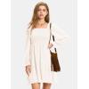 imageEXLURA Womens 2025 Summer Long Sleeve Party Swiss Dot Dress Smocked Ruffle Cocktail Mini DressesBeige