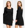 imageEXLURA Womens 2025 Summer Long Sleeve Party Swiss Dot Dress Smocked Ruffle Cocktail Mini DressesBlack