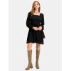 imageEXLURA Womens 2025 Summer Long Sleeve Party Swiss Dot Dress Smocked Ruffle Cocktail Mini DressesBlack