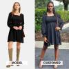 imageEXLURA Womens 2025 Summer Long Sleeve Party Swiss Dot Dress Smocked Ruffle Cocktail Mini DressesBlack