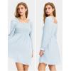 imageEXLURA Womens 2025 Summer Long Sleeve Party Swiss Dot Dress Smocked Ruffle Cocktail Mini DressesBlue
