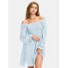 imageEXLURA Womens 2025 Summer Long Sleeve Party Swiss Dot Dress Smocked Ruffle Cocktail Mini DressesBlue