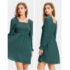 imageEXLURA Womens 2025 Summer Long Sleeve Party Swiss Dot Dress Smocked Ruffle Cocktail Mini DressesDark Green