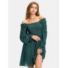 imageEXLURA Womens 2025 Summer Long Sleeve Party Swiss Dot Dress Smocked Ruffle Cocktail Mini DressesDark Green
