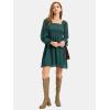 imageEXLURA Womens 2025 Summer Long Sleeve Party Swiss Dot Dress Smocked Ruffle Cocktail Mini DressesDark Green