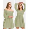 imageEXLURA Womens 2025 Summer Long Sleeve Party Swiss Dot Dress Smocked Ruffle Cocktail Mini DressesLight Green