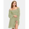imageEXLURA Womens 2025 Summer Long Sleeve Party Swiss Dot Dress Smocked Ruffle Cocktail Mini DressesLight Green