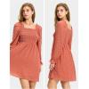 imageEXLURA Womens 2025 Summer Long Sleeve Party Swiss Dot Dress Smocked Ruffle Cocktail Mini DressesOrange Pink