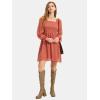 imageEXLURA Womens 2025 Summer Long Sleeve Party Swiss Dot Dress Smocked Ruffle Cocktail Mini DressesOrange Pink