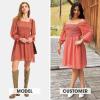 imageEXLURA Womens 2025 Summer Long Sleeve Party Swiss Dot Dress Smocked Ruffle Cocktail Mini DressesOrange Pink