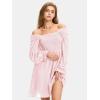 imageEXLURA Womens 2025 Summer Long Sleeve Party Swiss Dot Dress Smocked Ruffle Cocktail Mini DressesPink