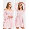 imageEXLURA Womens 2025 Summer Long Sleeve Party Swiss Dot Dress Smocked Ruffle Cocktail Mini DressesPink
