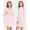 imageEXLURA Womens 2025 Summer Long Sleeve Party Swiss Dot Dress Smocked Ruffle Cocktail Mini DressesPink