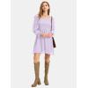 imageEXLURA Womens 2025 Summer Long Sleeve Party Swiss Dot Dress Smocked Ruffle Cocktail Mini DressesPurple