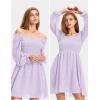imageEXLURA Womens 2025 Summer Long Sleeve Party Swiss Dot Dress Smocked Ruffle Cocktail Mini DressesPurple