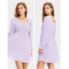 imageEXLURA Womens 2025 Summer Long Sleeve Party Swiss Dot Dress Smocked Ruffle Cocktail Mini DressesPurple