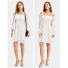 imageEXLURA Womens 2025 Summer Long Sleeve Party Swiss Dot Dress Smocked Ruffle Cocktail Mini DressesWhite