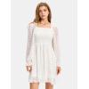 imageEXLURA Womens 2025 Summer Long Sleeve Party Swiss Dot Dress Smocked Ruffle Cocktail Mini DressesWhite