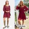 imageEXLURA Womens 2025 Summer Long Sleeve Party Swiss Dot Dress Smocked Ruffle Cocktail Mini DressesWine Red