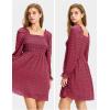 imageEXLURA Womens 2025 Summer Long Sleeve Party Swiss Dot Dress Smocked Ruffle Cocktail Mini DressesWine Red