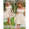 imageEXLURA Womens 2025 Summer Short Puff Sleeve Casual Short Mini Dresses Tie Back Square Neck ALine SundressApricot