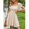 imageEXLURA Womens 2025 Summer Short Puff Sleeve Casual Short Mini Dresses Tie Back Square Neck ALine SundressApricot