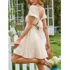 imageEXLURA Womens 2025 Summer Short Puff Sleeve Casual Short Mini Dresses Tie Back Square Neck ALine SundressApricot